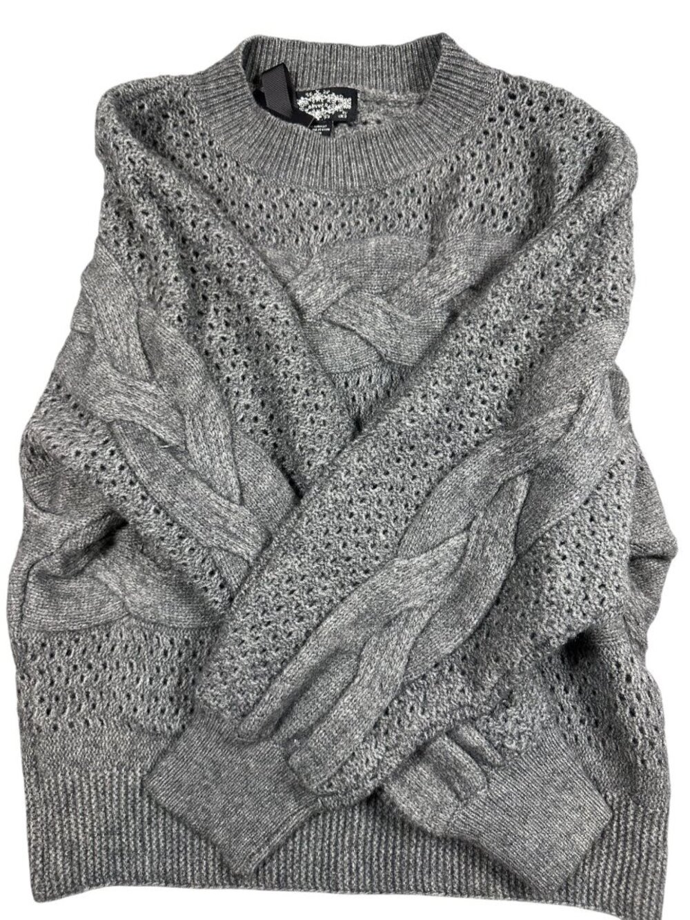 Oliver O Womens Gray Cable Knit Sweater XL Acrylic Blend Crew Neck NWT - Picture 2 of 5